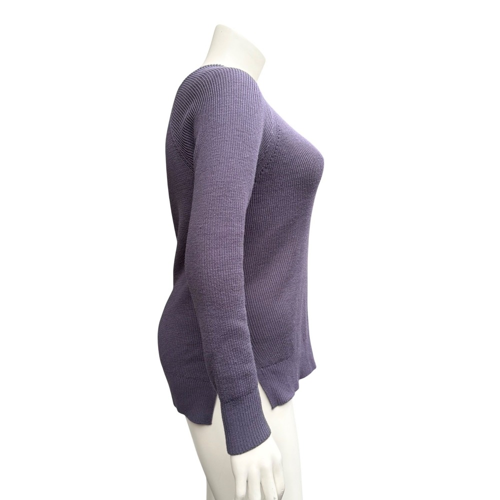 Athleta Hanover Merino Wool Sweater V-Neck Ribbed Lavender Gray Quiet Luxury M - Picture 4 of 13